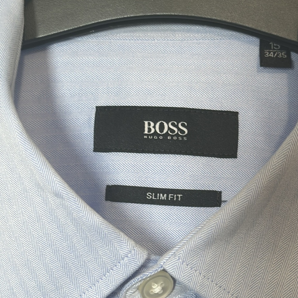 Boss by Hugo Boss Men’s Light Blue Button Down Dress Shirt Size 15 Slim Fit - Picture 2 of 12